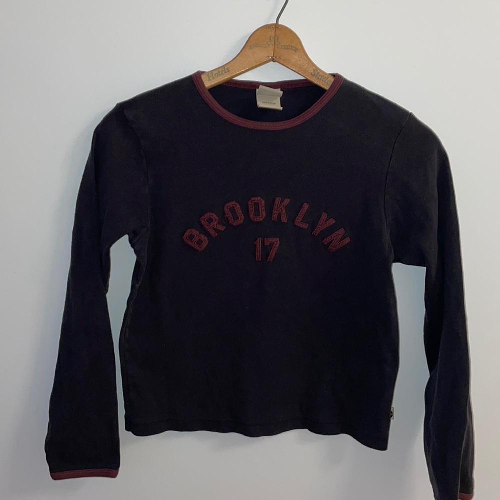 Vintage Blue Marlin long sleeve Brooklyn ringer t-shirt idark navy/maroon